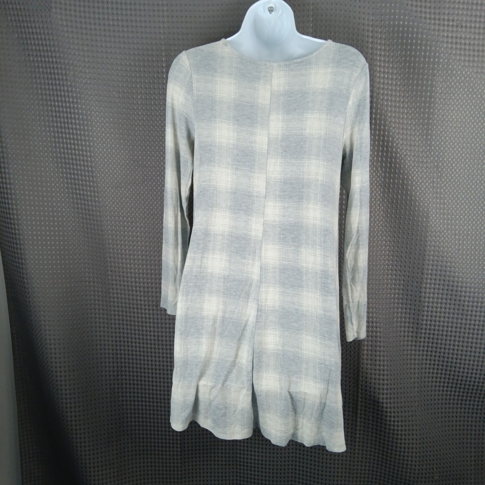 Old Navy Womens Grey Plaid Long Sleeve Swing Dress Petite Medium A-Line Mini - Picture 6 of 10